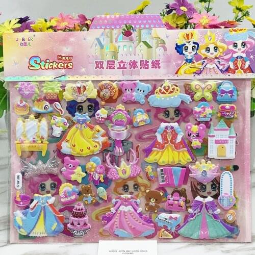 Childrens Stickers Princess Dress Up 3D Three-dimensional Cartoon Double Layer Girls Dress Up DIY Puzzle Creative Stickers