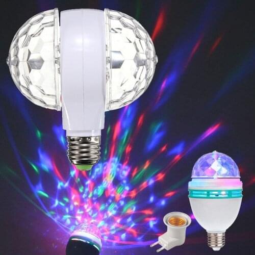 Colorful mini E27 RGB LED lights auto rotating double-sided ball lights DJ disco stage lights festival party bulbs for bar KTV