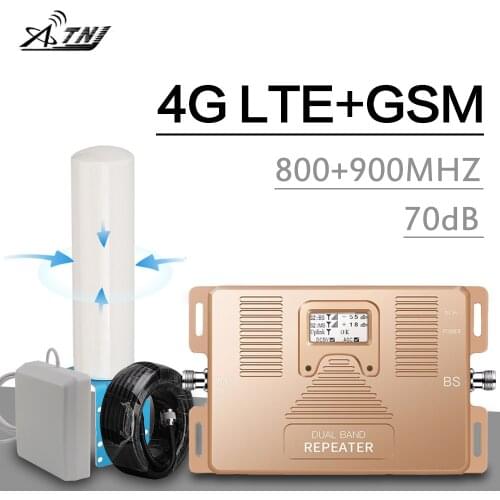 800+900 Dual Band Signal Repeater GSM 900 LTE 800 mhz 2g 4g Cellular Amplifier Band 8 Band 20 Real LCD Display 4G LTE Booster 70