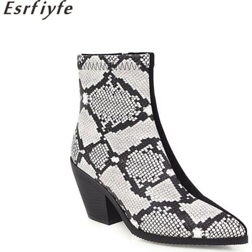 ESRFIYFE 2020 New Women Knee High Boots Flock Fashion Boots Winter Footwear Shoes Zip Chunky Heels Metal Decoration Long Boots