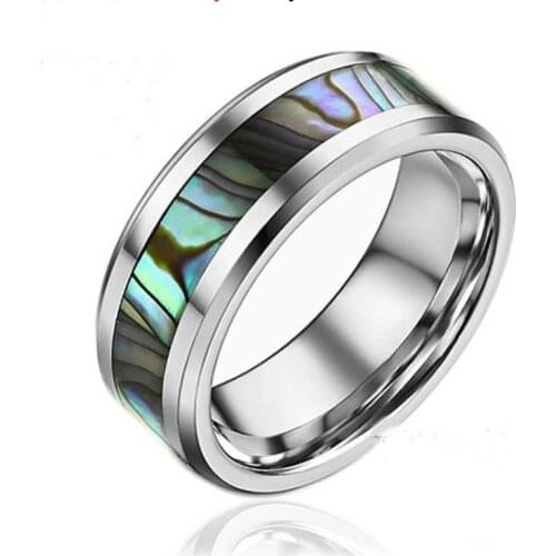 8mm Abalone Shell Inlay Tungsten Wedding Ring With Polished Beveled Comfort Fit For Men Women Promise Jewelry Anniversary Gifts