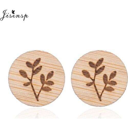 Jisensp Spring Style New Arrival Tree Seedlings Stud Earring Wooden Jewelry for Women Kids Geometric Round Ear Studs Party Gift