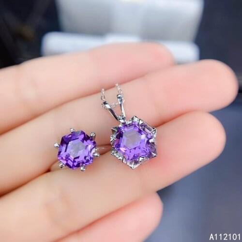 KJJEAXCMY Fine Jewelry 925 sterling silver inlaid natural Amethyst girl classic necklace pendant ring set support test with box