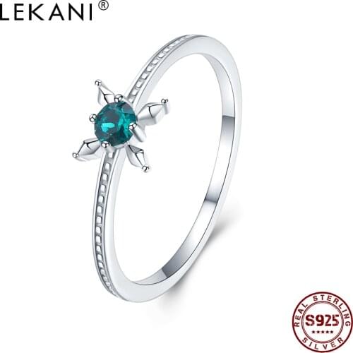 LEKANI 925 Sterling Silver Rings For Women Light Luxury Flower Type Romantic Austria Crystal Female Ring Wedding Fine Jewelry