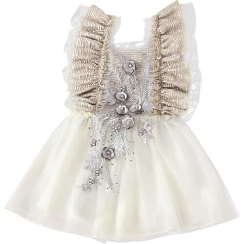 Summer Baby Girl Dress Infant Princess Lace 3D Floral Embroidery Birthday Toddler Clothes