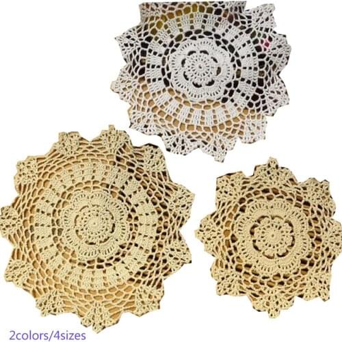 HOT Crochet Table place Mat cloth lace cotton kids Placemat pot cup mug holder drink coaster Pad doily desk kitchen accessories
