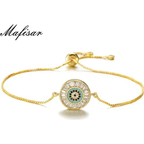 Mafisar 2021 New Fashion Women Wedding Jewelry Trendy Disc Crystal Charm Bracelet AAA+ CZ Round Evil Eye Bracelet & Bangle Gift