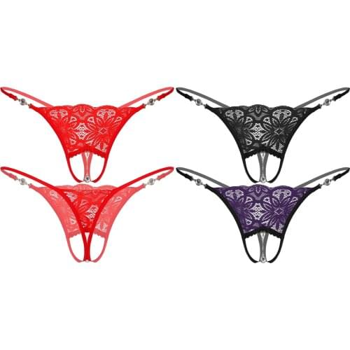 Men Rhinestone Pendant Floral Lace G-String Breathable Comfortable Low Rise Crotchless Thongs T-Back Sissy Lingerie Underwear