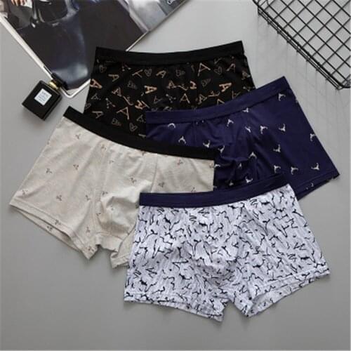 Mens wide-edged elastic breathable underwear, mid-waist fashion business printing, mens boxer shorts T120