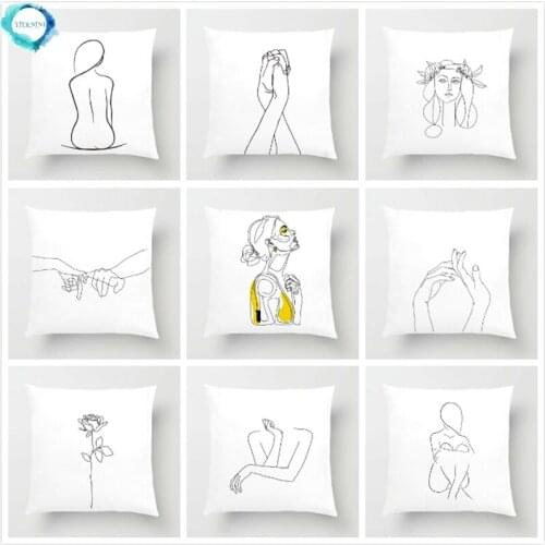 Abstract Women Cushion Cover Nordic Line Drawing Pillow Cover Yellow Girl Bedroom Chair Sofa Cushion Case Home Decor Pillowcase