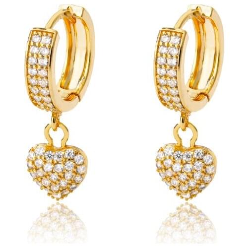 New Hot Fashion Cute Zircon Heart Crystal Hanging Stud Earring For Women Gold Stainless Steel Wedding Jewelry Couple BBF Gifts