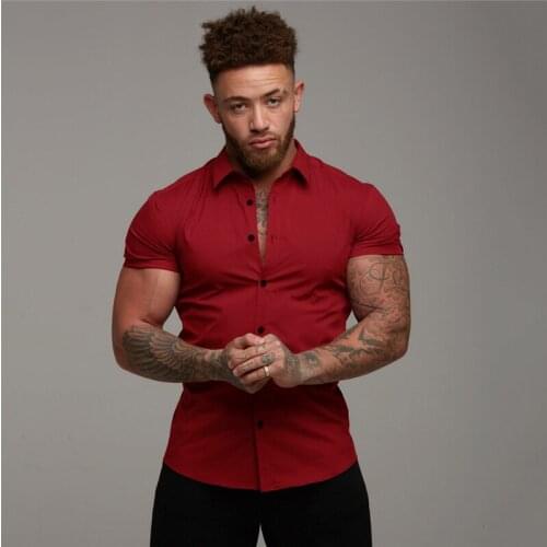New Mens Spring Workout Brand Sports Short Cool Casual Fashion Breathable Fitness Clothing Turn-down Collar Short Sleeve Shirts