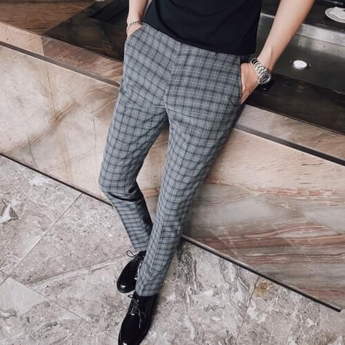 Autumn and Winter New Mens Fashion Formal Suit Trousers Social Gathering Slim Trousers Business Casual Mens Plaid Trousers