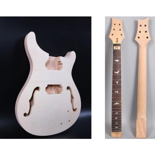 One Set Semi Hollow Electric Guitar Neck Body Mahogany+FLame Maple Veneer Hand-made Unfinished