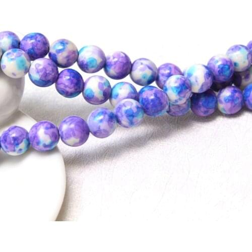 Wholesale Rain Stone Pattern Dye Purple Natural White Stone Beads For Jewelry Making DIY Bracelet Necklace 4/6/8/10/12 mm 15