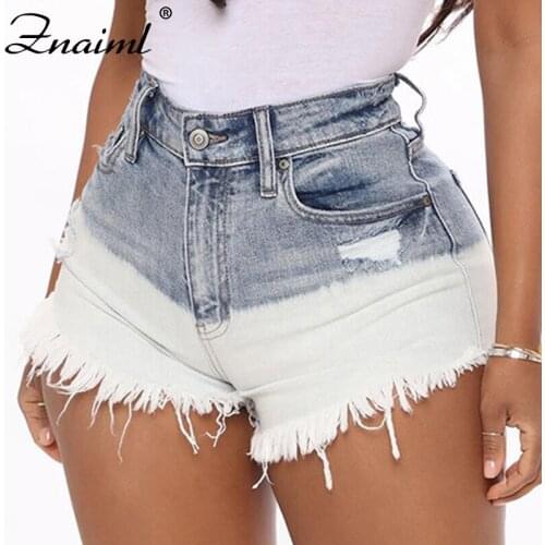 Znaiml Sexy Patchwork Color Denim Shorts Girl 2021 New High Waist Thin Skinny Hips Stretch Leg Length Tight Hips Jeans Women