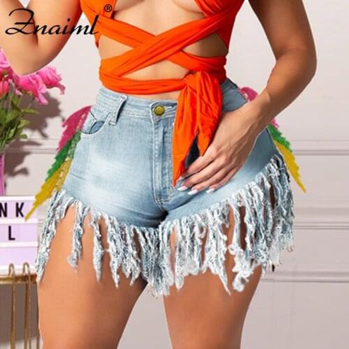 Znaiml Sexy Ripped Tassel Denim Shorts Women Streetwear 2021 Summer New Casual High Waist Pockets Fashion Female Mini Hot Shorts