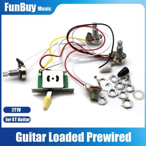 Prewired Guitar Wiring Harness 1V2T 1Jack 5Way Switch Set for ST Electric guitar with 2pcs Switch Tip Free