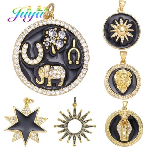 Juya Handmade Luxury Enamel Elephant Horseshoe Tree Star Lion Snake Charms For DIY Women Wedding Gift Jewelry Making Components