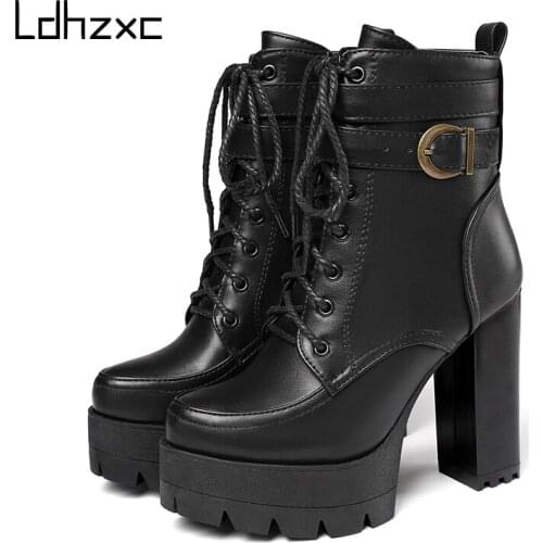 LDHZXC 2020 Russian Hots Sales Women Shoes Thick Platform High Heel Female Ankle Boots winter Round Toe Motorcycle Boots