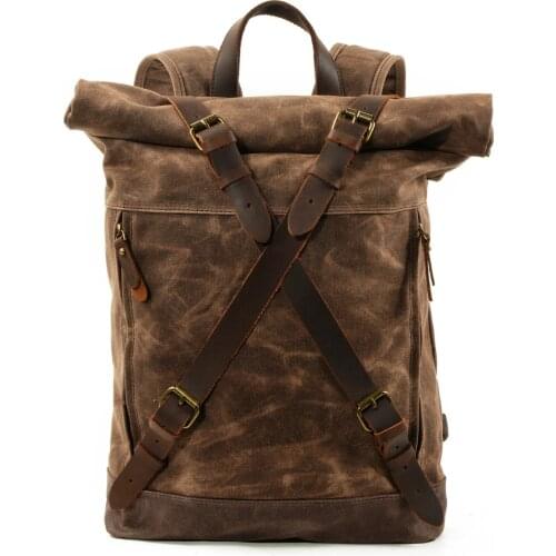 2021 new backpack mens European and American outdoor travel bag leather splicing schoolbag popular anti theft computer bag wate