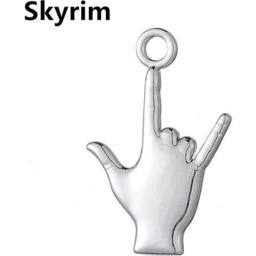 Skyrim DIY Necklace&Bracelet Jewelry Accessories Making Unique I LOVE YOU Sign Language Charms Pendant Women Jewelry Gift 10pcs