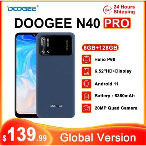 【World Premiere】DOOGEE N40 Pro 6.5" inch Smartphone 6GB+128GB 20MP Quad Camera Helio P60 Cellphone 6380mAh Battery 24W Charging