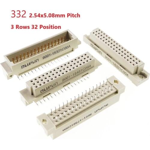 1 piece Backplane Connector DIN 41612 32 Positions Loaded 3 Rows Male Header Pins Female Socket Pitch 2.54mm Row Spacing 5.08mm
