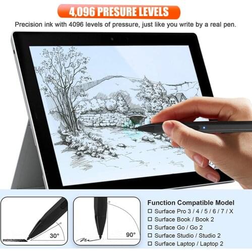 Stylus Pen for Surface Rechargeable Magnetic Stylus 4096 Levels Pressure Tilt & Palm Rejection Right Click & Erase Buttons