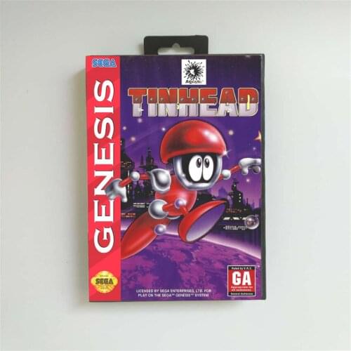 Tinhead - USA Cover With Retail Box 16 Bit MD Game Card for Sega Megadrive Genesis Video Game Console