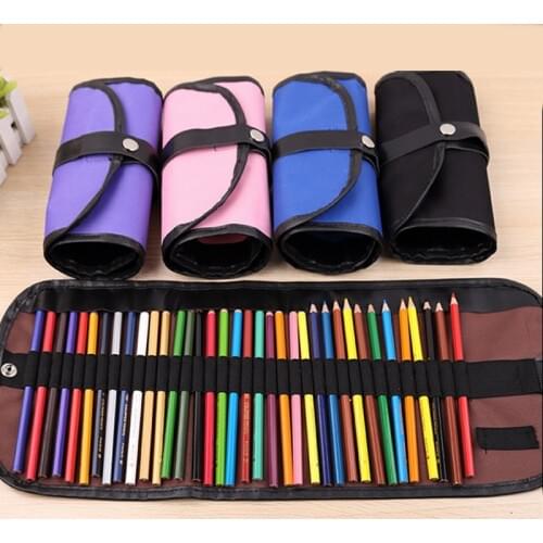36 Holders Colorful Canvas Roll Up Pencil Case Brush Holder Girl Women Cosmetic Makeup Portable Pouch Pockets School Supplies