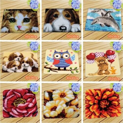 Embroidery Button Cushion Animals Latch Hook Kit Almofadas Diy Smyrna Knooppakket Klink Haak Kleed Bloemen Needlework Mat Gift