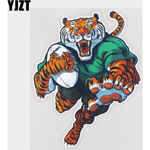 YJZT 17×21.5CM Tiger Playing Rugby Personality Cartoon Body Decoration Car Stickers Accessories 21A-0113