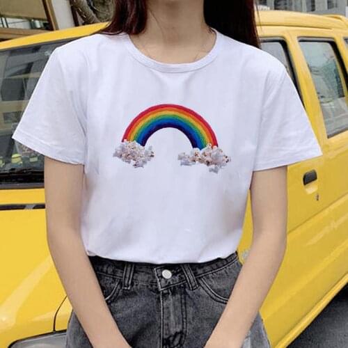 2021 New Summer Aesthetic rainbow t shirt for women Harajuku Lady Tshirt Fun Graphic Korean T-shirt Female clothing Tops Tee