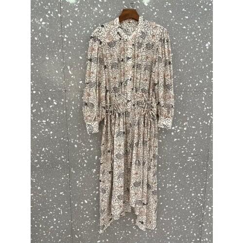 2021SS Spring High Quality Women Flower Prints Long Sleeve Casual Dress 3 Color Tutu