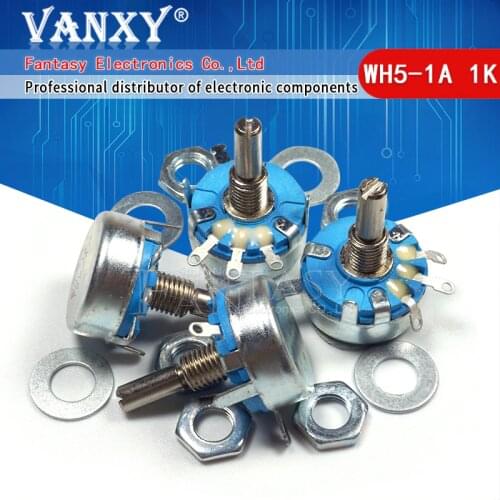 2pcs WH5-1A 1k ohm 3-Terminals Round Shaft Rotary Taper Carbon Potentiometer