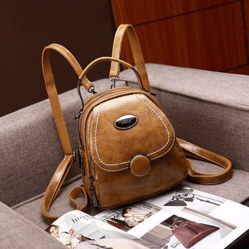 2021 Fashion Small College Backpack for Girls Vintage Leather Women Back Pack New Single and Double Shoulder Bag Travel Summer