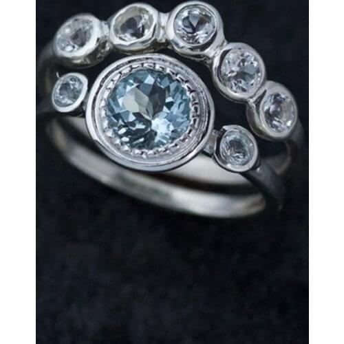 2021 Vintage Blue Zircon Rings Set For Women Jewelry Accessories Bridal Engagement Wedding Band Gift Girl Fashion Women Rings