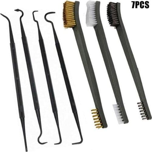 4pcs Pick Cleaning Kit + 3pcs Nylon Brass Stell Wire Brush for Spray Guns Cleaning Brush Removal Rust Corrosion Paint