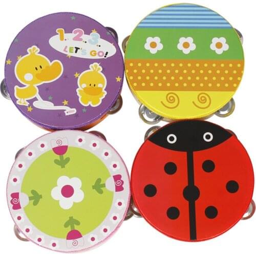 6 Inch Tambourine Orff Musical Instrument Woode Hand Bell Shake Drum Tambourine Toys for Children Kids Gift Random Color