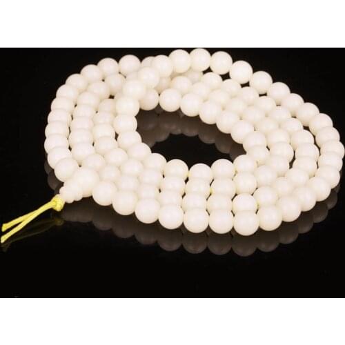 BRO662 Natural White Bodhi Round Beads Buddhist 108PCS Meditation Prayer Mala Talipot Palm Bodhi Seeds