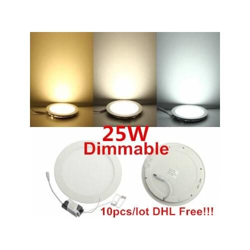 DHL free shipping 10pcs Dimmable Led Panel Light 25W Round Shape With Power Adapter AC110-220V Ultra thin