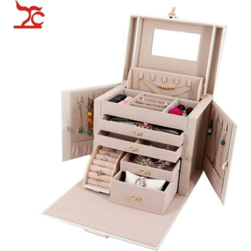 Large Jewelry Packaging Display Box Armoire Dressing Chest With Lock Ring Jewelry Organizer Carrying Case Princess Wedding Gift