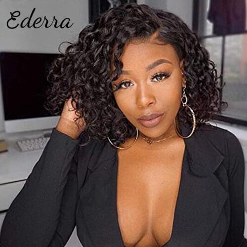Brazilian 13*1 Front Lace Human Hair Wigs Short Bob Curly Human Hair Wig Closure Wig For Black Women Pre-Plucked With Baby Hair