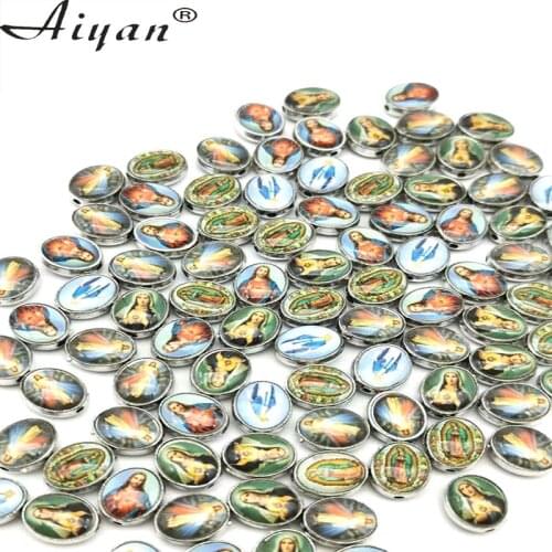 100 Pcs Religious Oval Two-Sided Drop Oil Alloy Beads Jesus Mary Fatima Lourdes Guadalupe Saint Multiple Straight Hole DIY Part