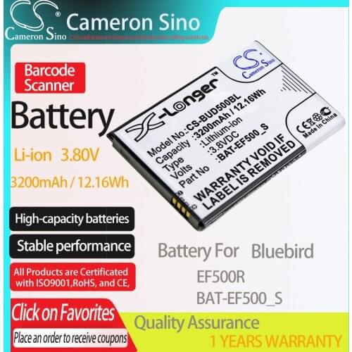 CameronSino Battery for Bluebird BAT-EF500_S fits Bluebird EF500R Barcode Scanner battery 3200mAh/12.16Wh 3.80V Li-ion Black