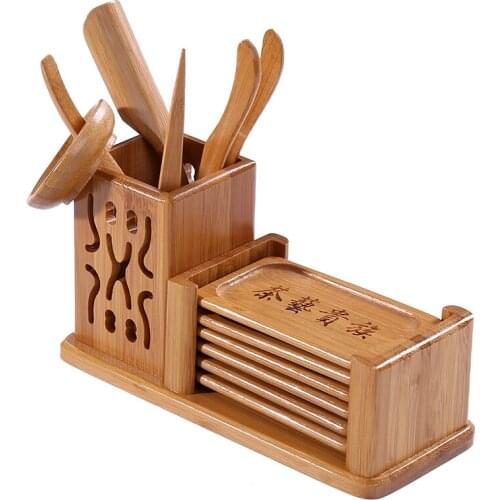 Kungfu Tea Set Accessories Tea Ceremony Six Gentlemen Tea Cup Pad Tea Holder Heat Insulation Bamboo Tray Tea Clip Teaspoon