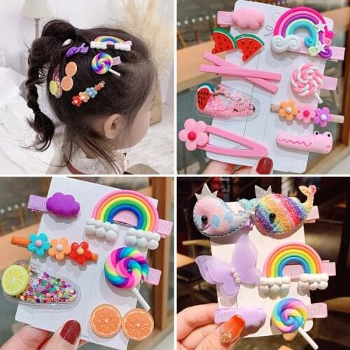 Childrens Hairpins Set Korean 2020 New Ins Girls Hair Clip Side Clip Baby BB Clip Fashion Barrettes Flower Fruit Hairgrip Gift