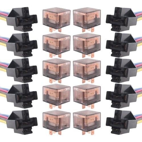 EE support 10Pcs Car 12V 12 Volt DC 60A AMP Transparent Relay & Socket SPDT 5Pin 5 Wire