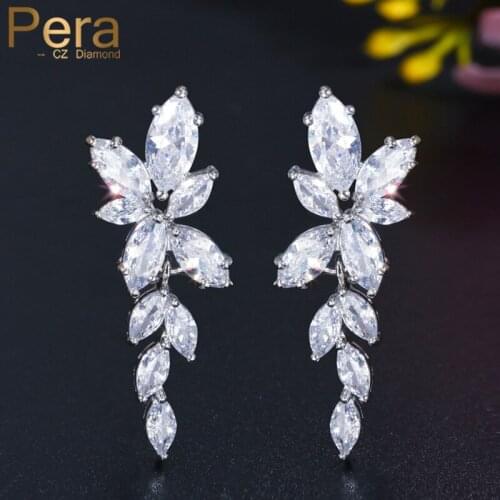 Pera Elegant Women Prom Party Earrings Big Marquise Shape Long Dangle Cluster Flower Cubic Zirconia Ear Jewelry Accessories E012
